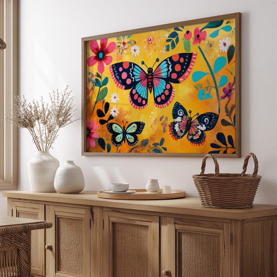 Print Butterfly Portrait Painting Mexican Wall Art New Listing 29