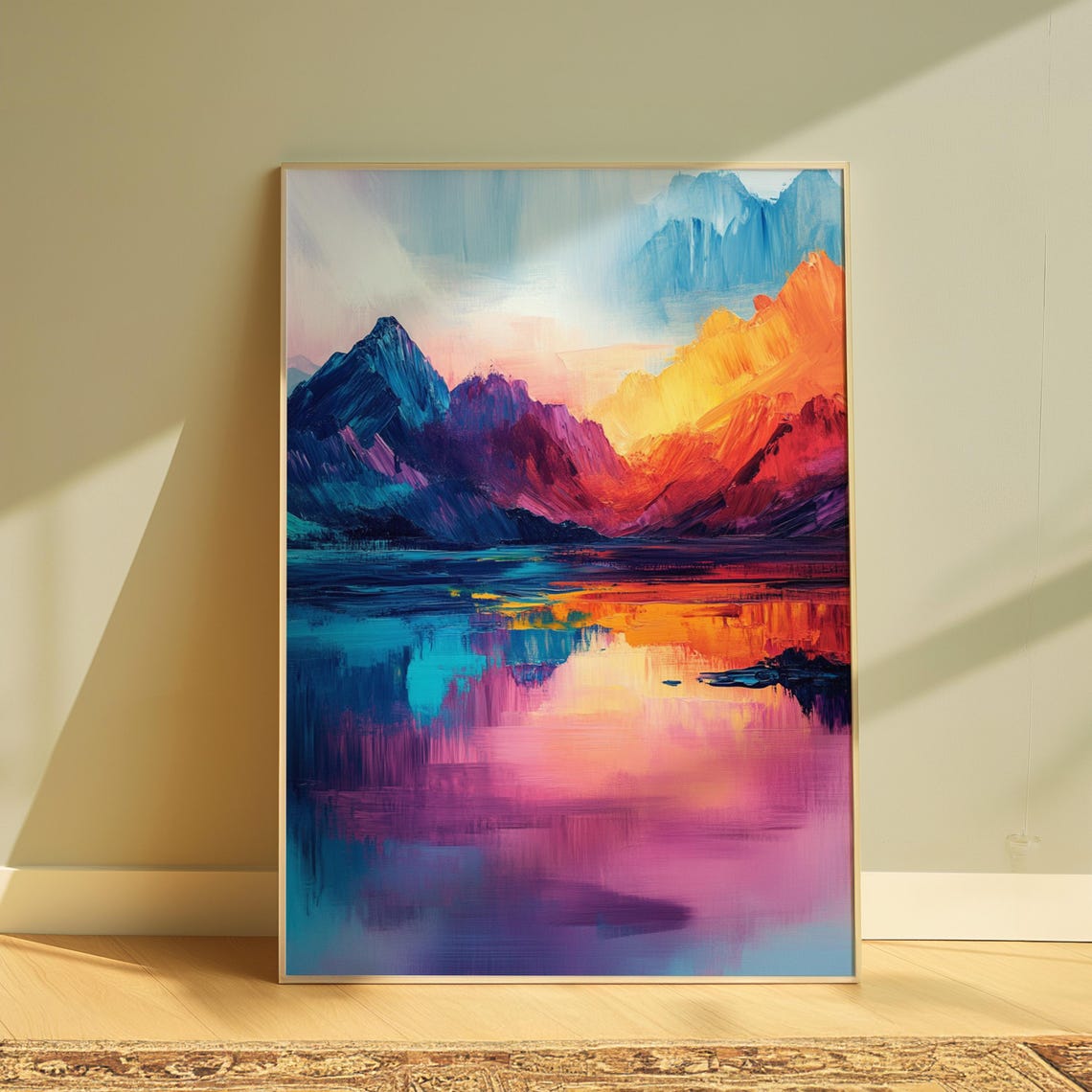 Abstract Mountain Lake Sunset Reflection Bold Color Art Print