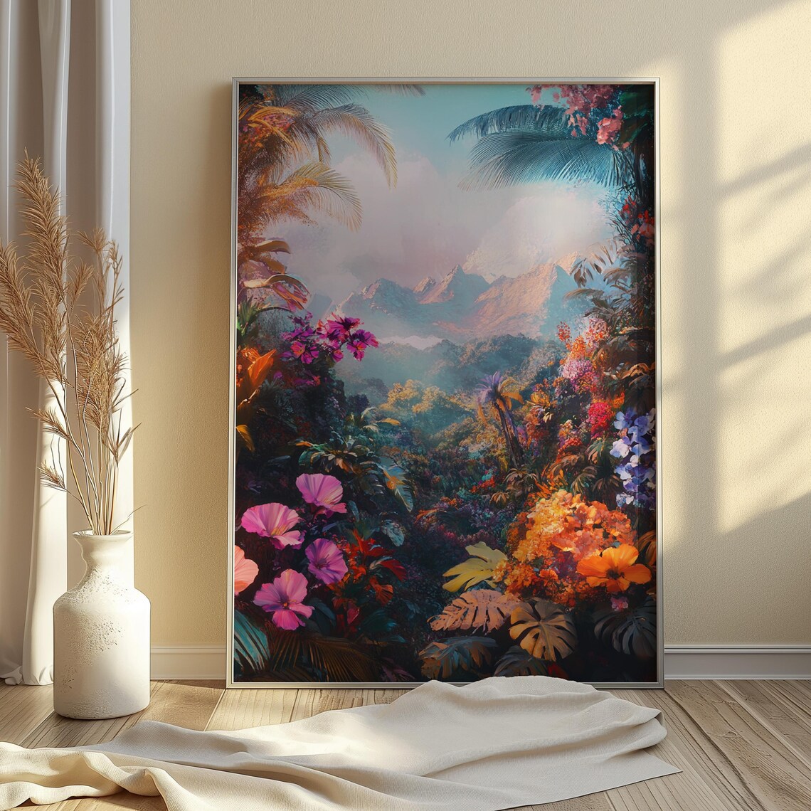 Lush Jungle Valley Misty Mountains Tropical Foliage Dreamy Wall Art Poster - Image 4