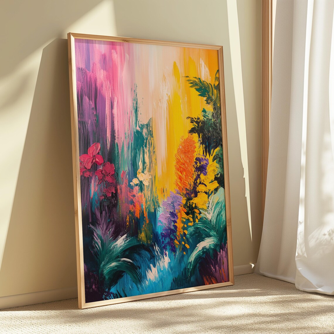 Abstract Tropical Garden Waterfall Magenta Teal Bold Foliage Floral Poster - Image 5