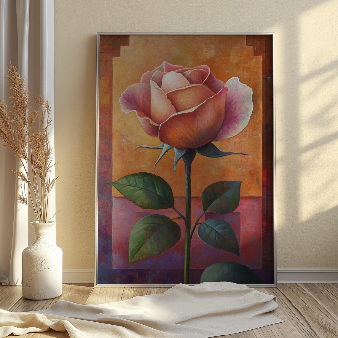 Blush Pink Rose Warm Terracotta Background Romantic Floral Poster - Image 4