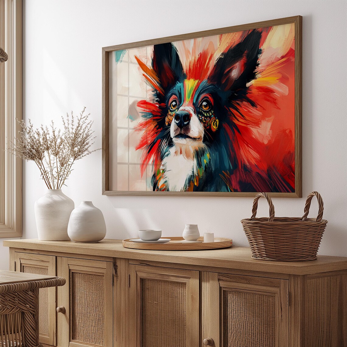 Butterfly Eared Dog Fiery Red Brushwork Colorful Portrait Art Poster