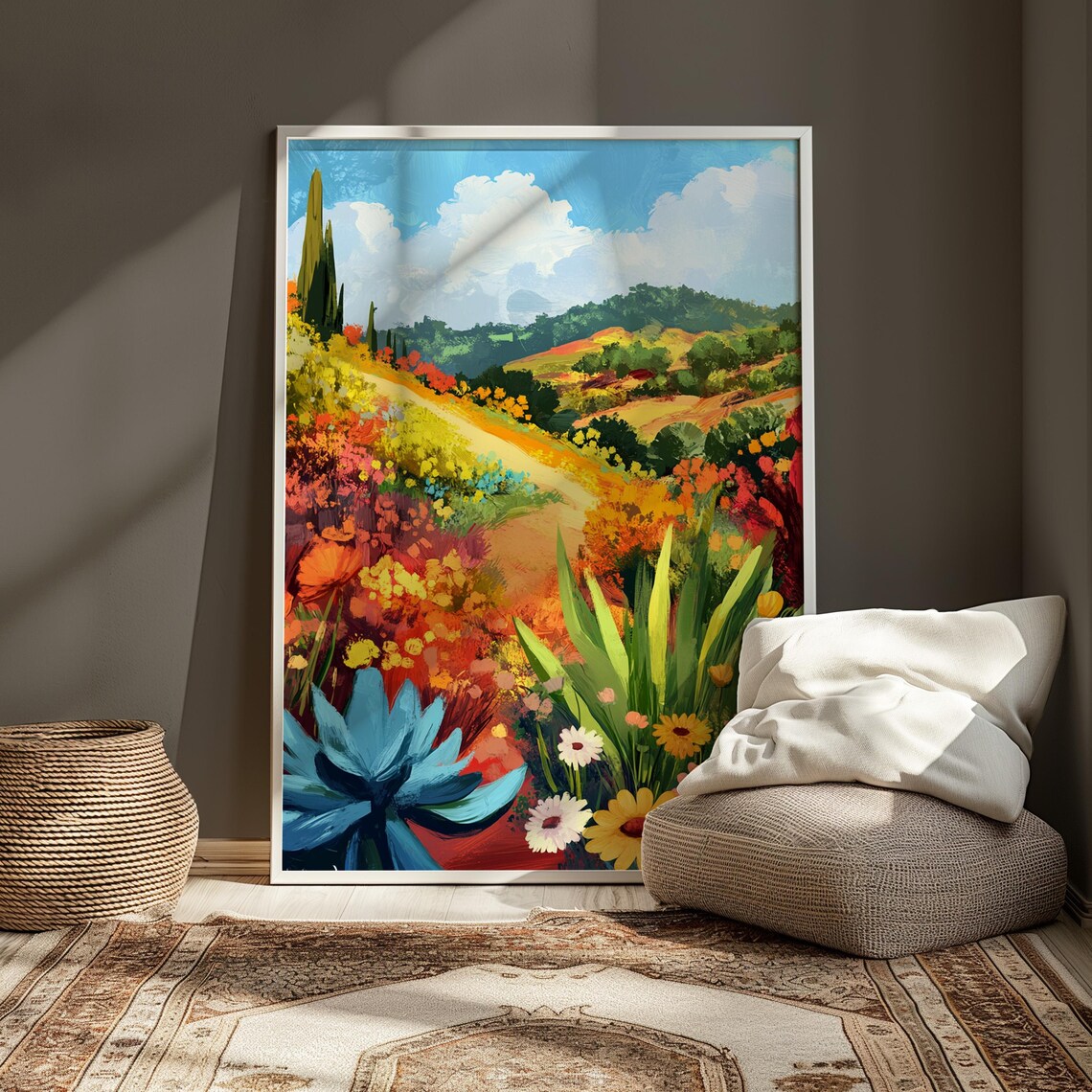 Hillside Wildflower Trail Cypress Trees Agave Garden Colorful Landscape Poster - Image 3