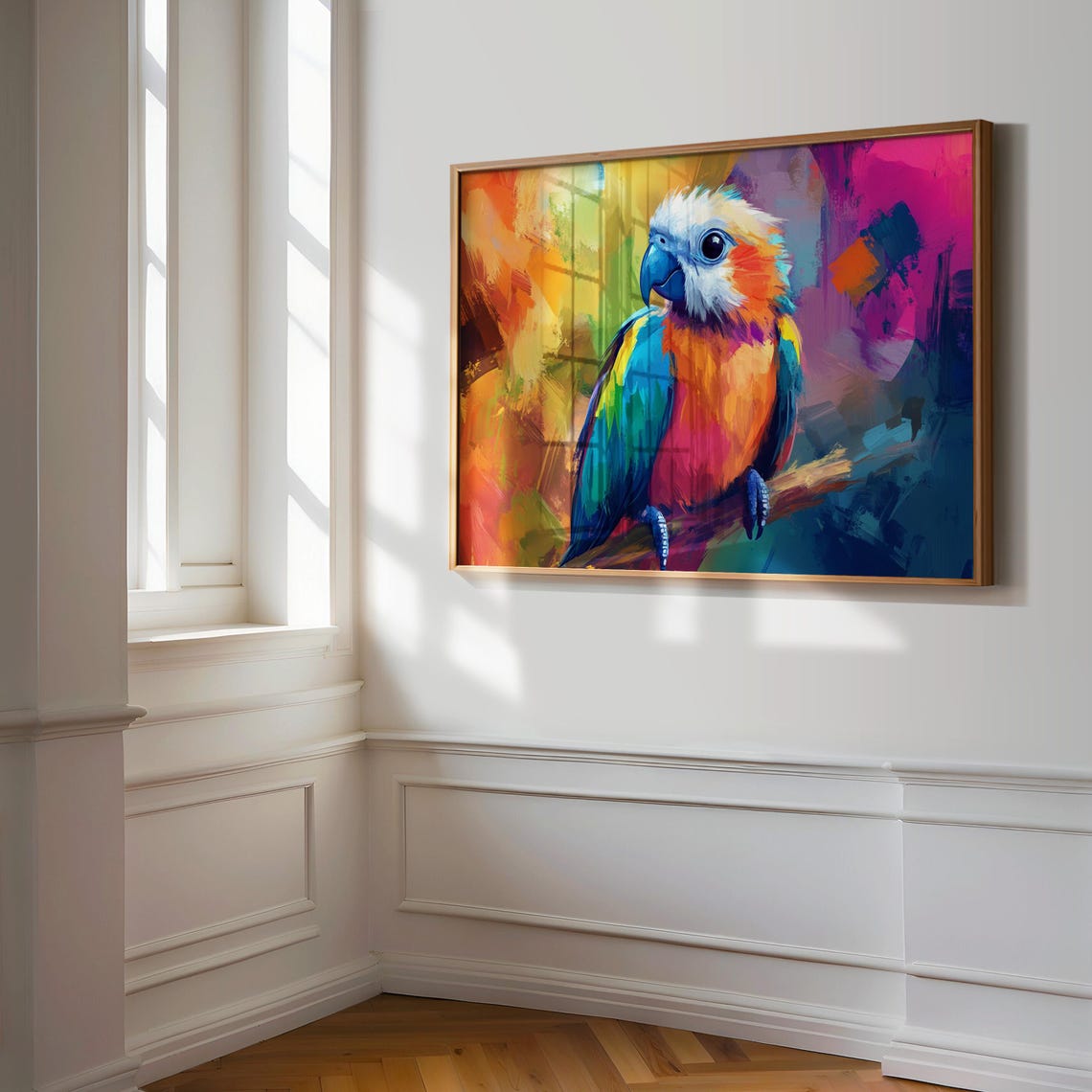 Rainbow Parrot White Crest Abstract Color Burst Wall Art Print - Image 3
