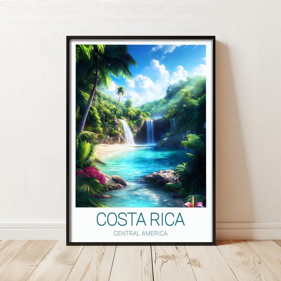 Costa Rica Waterfall Print Tropical Rainforest Art Silk Finish