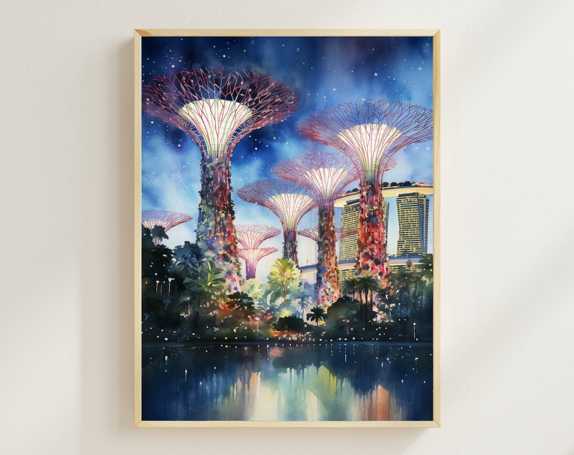 Singapore Supertrees Travel Poster, Gardens By The Bay
