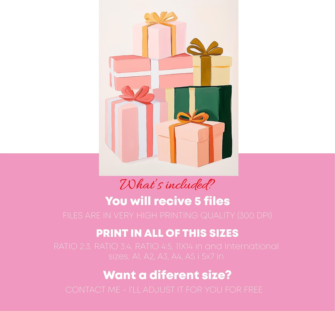 Stacked Pink Christmas Gifts Gold Bows Festive Holiday Decor Poster - Image 4