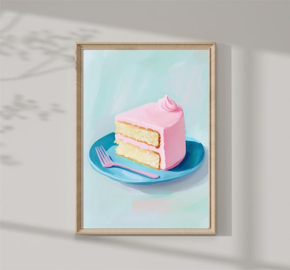 Colorful Cake Painting Pastel Cake Wall Decor Print Kitchen Decor Impressionist Food Print