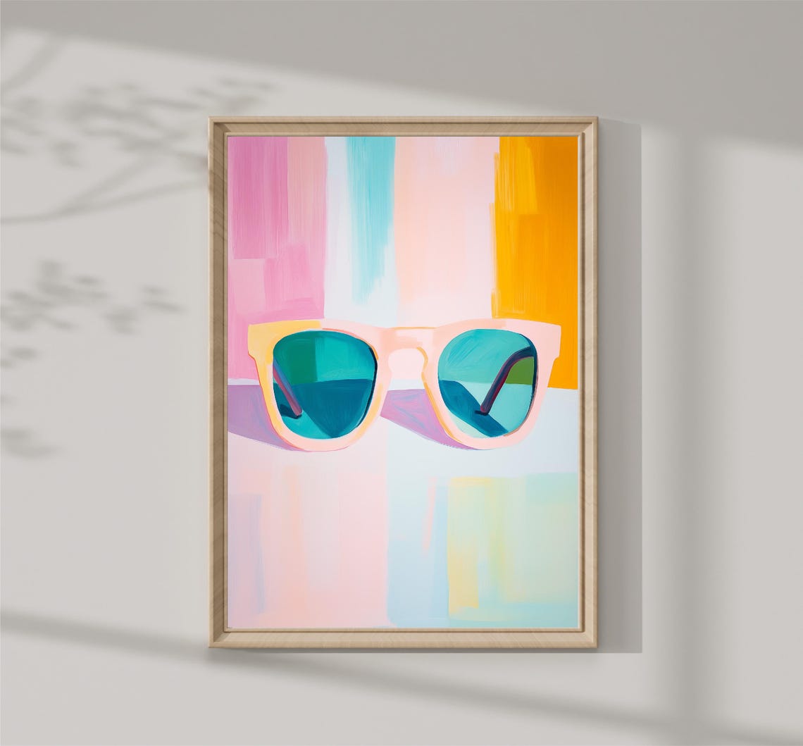 Retro Pink Sunglasses Teal Lenses Colorful Summer Pop Art Wall Art