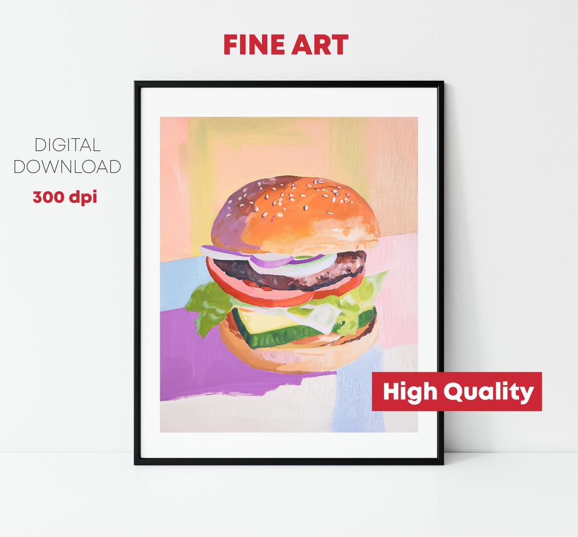 Juicy Cheeseburger Pop Art Pastel Colors Fun Kitchen Diner Print - Image 2