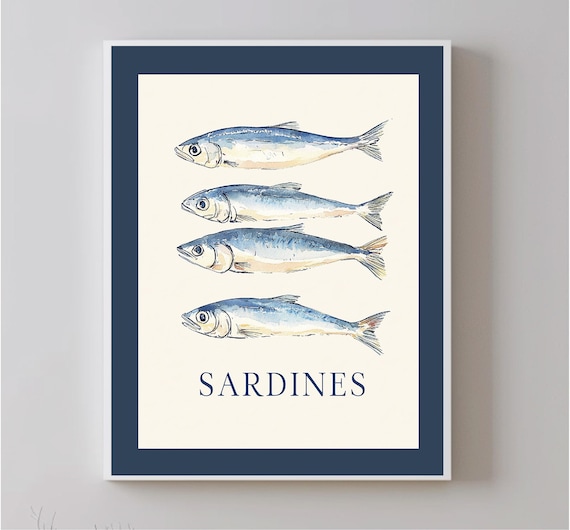 Sardine Art Print Nautical Kitchen Wall Art Coastal Fish Decoration For Dining Room And Restaurant Sardine Vertical Print