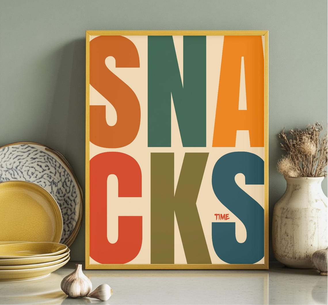 Snacks Time Colorful Retro Typography Cream Kitchen Wall Art - Image 3