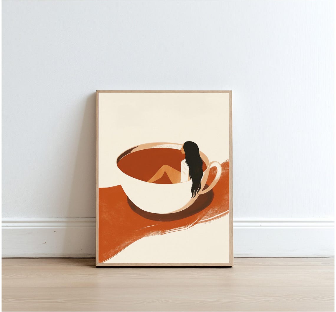Painting Of Girl Sitting Inside A Coffee Cup Kitchen Wall Art For Print Kitchen Decorating - Image 3