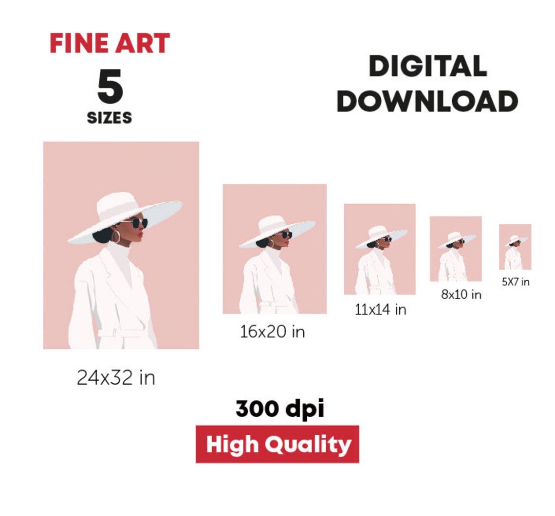 Elegant Woman White Wide Brim Hat Sunglasses Fashion Art Print - Image 2