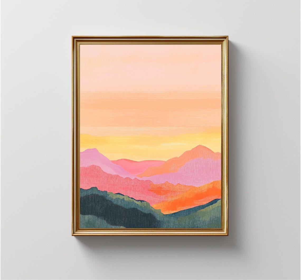 Layered Mountain Sunset Pink Orange Peaks Abstract Landscape Art Print - Image 4