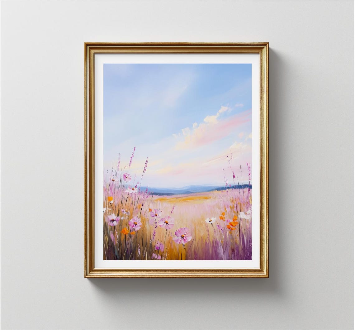 Picture Of Field Of Flowers In Pastel Colors Art Print With Flower Landscape Flower Meadow Home Decor - Image 3