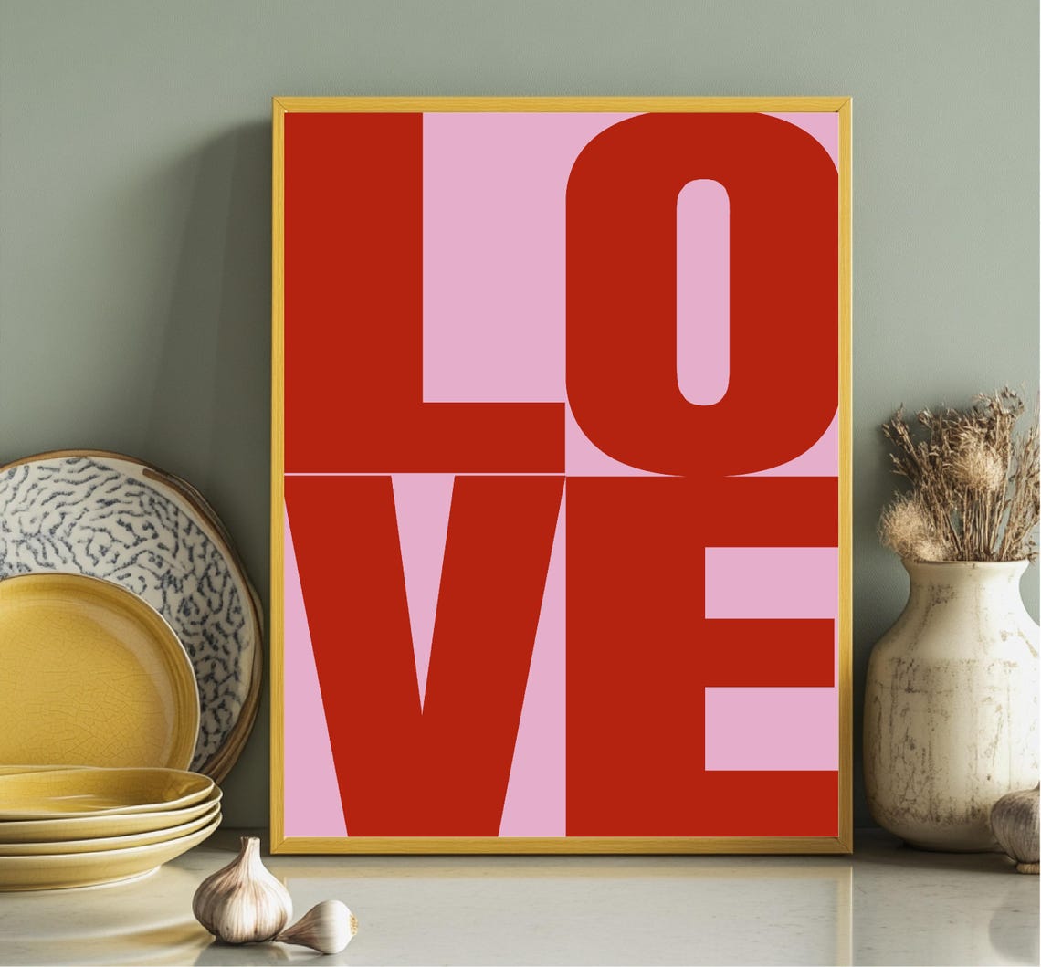 Bold Love Stacked Red Typography Pink Background Modern Wall Art - Image 4