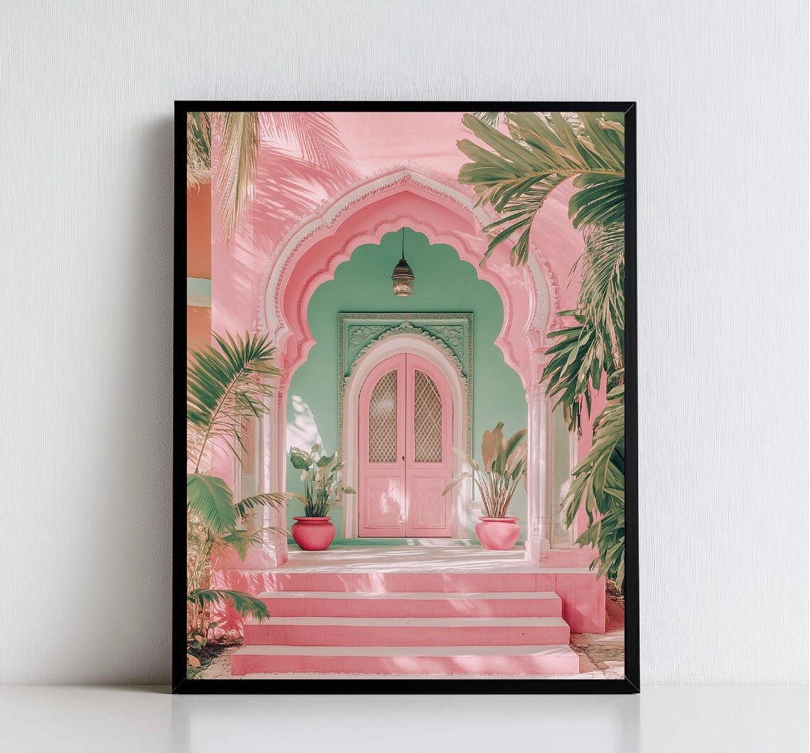 Jaipur India Pink Arched Doorway Teal Wall India Travel Poster - Image 2