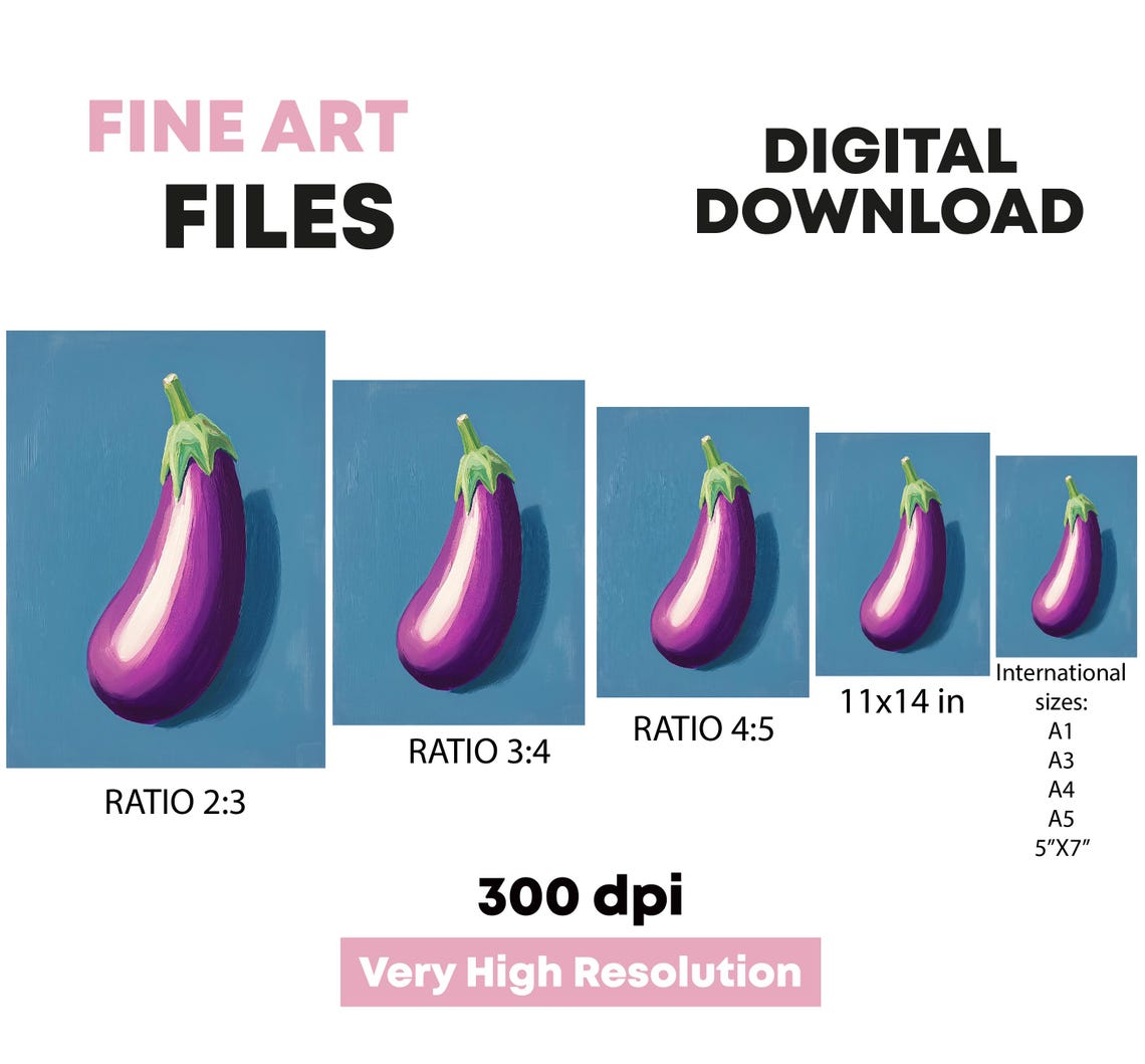 Purple Eggplant On Blue Background Bold Vegetable Still Life Poster - Image 5