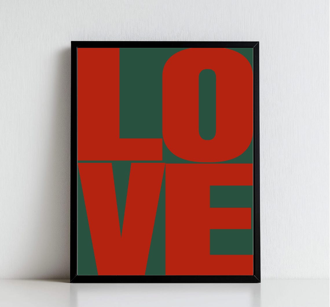 Vivid Love Stacked Red Typography Forest Green Modern Wall Art - Image 2