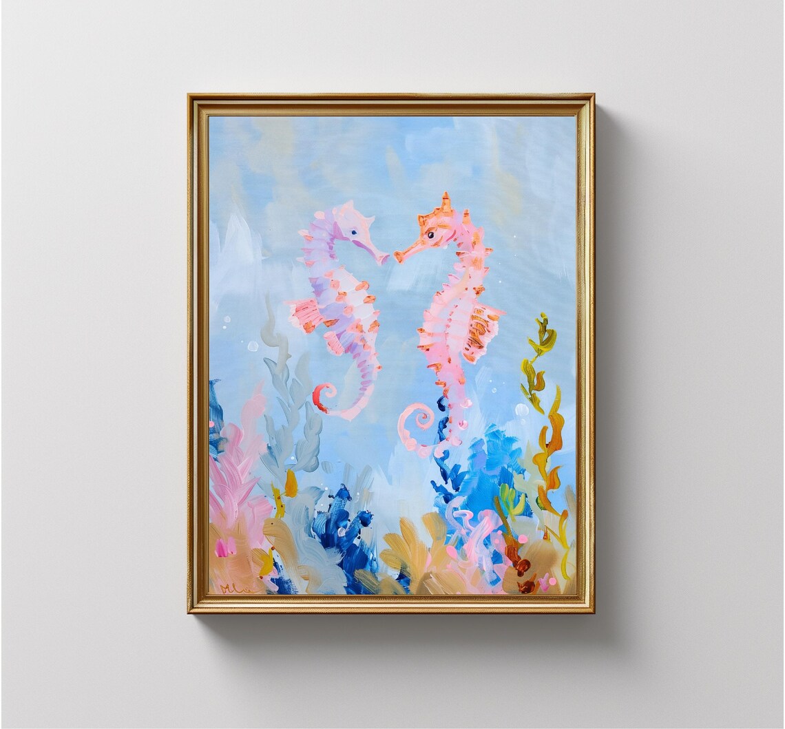 Pink Seahorses Coral Reef Pastel Underwater Nursery Wall Art Print - Image 4