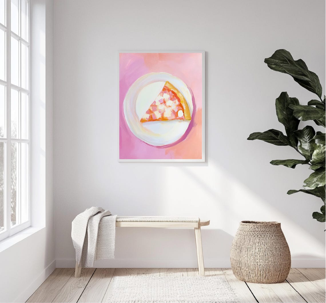 Pizza Slice White Plate Pink Background Playful Food Art Print - Image 5