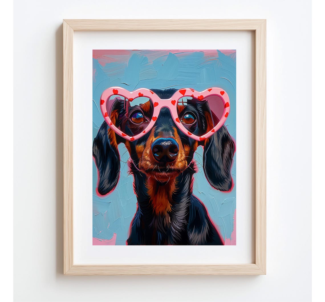 Dachshund Wearing Pink Heart Sunglasses Pop Art Dog Wall Art - Image 6