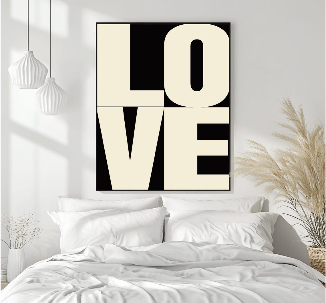 Love Stacked Cream Typography Black Background Modern Wall Art - Image 5