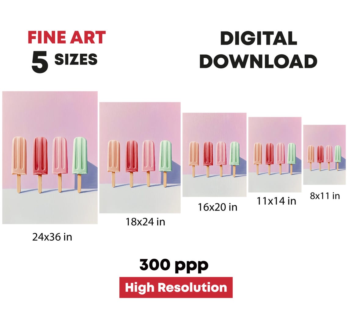 Pastel Popsicles Pink Background Summer Frozen Treat Kids Wall Art - Image 4