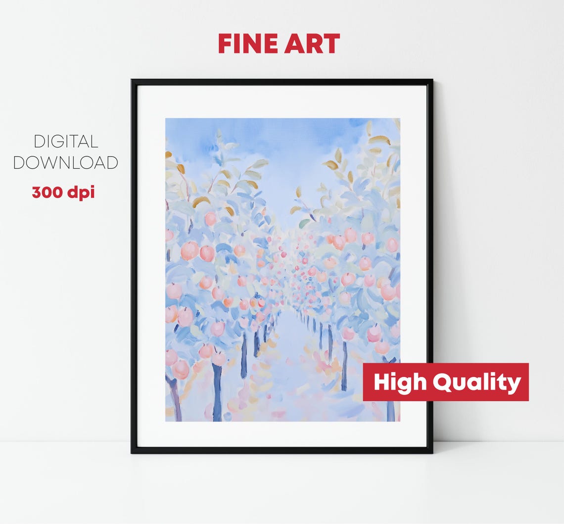 Pastel Apple Orchard Blossoming Pink Fruit Trees Spring Art Poster - Image 2