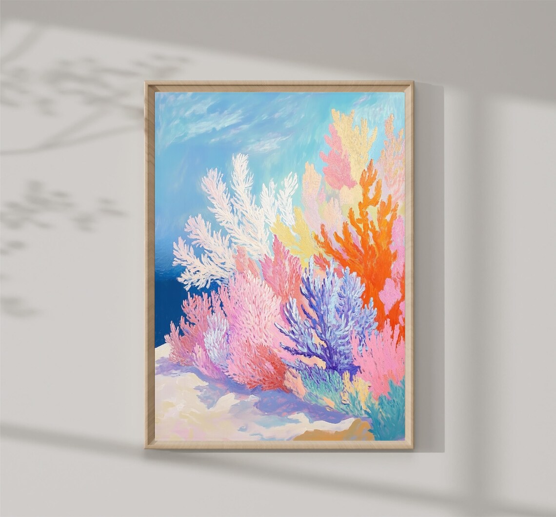 Pastel Coral Reef Painting Colorful Corals Tropical Ocean Poster