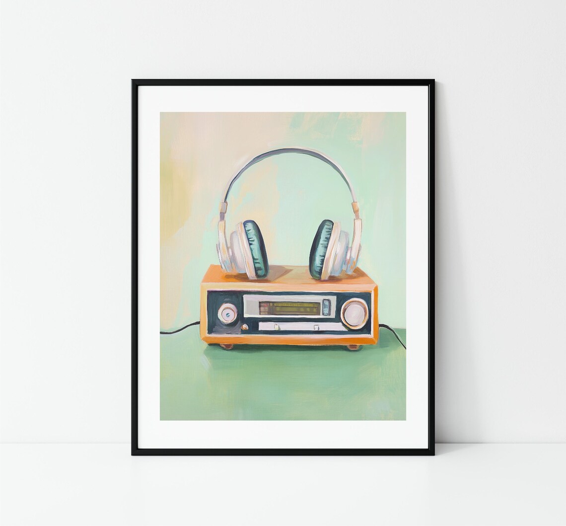 Retro Headphones On Orange Vintage Stereo Receiver Pastel Music Poster - Image 3