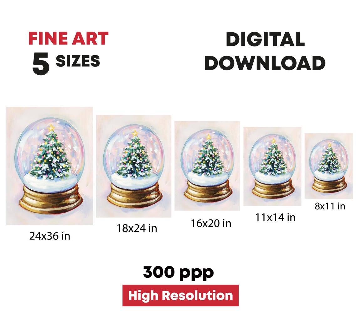Christmas Tree Snow Globe Gold Base Pink Holiday Keepsake Poster - Image 5