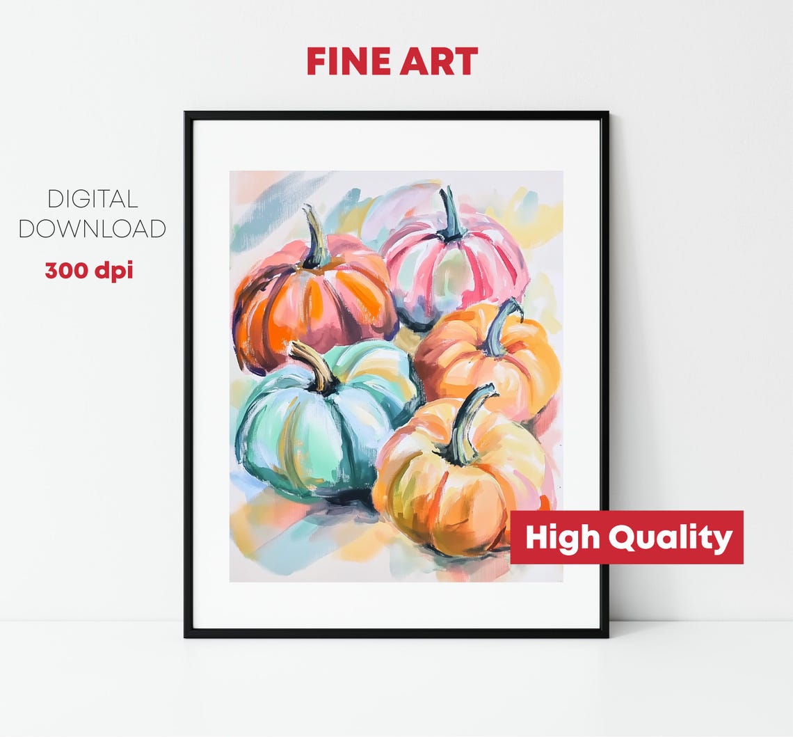 Colorful Pastel Pumpkins Cluster Fall Harvest Watercolor Print - Image 2