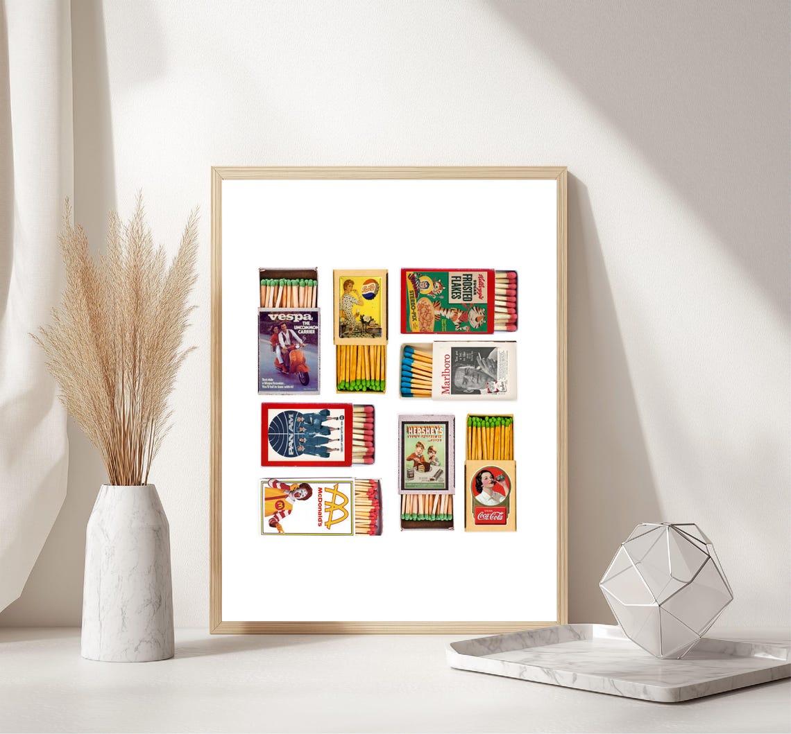Vintage Advertisement Matchbox Collection Retro Brand Wall Art - Image 4