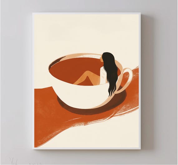 Painting Of Girl Sitting Inside A Coffee Cup Kitchen Wall Art For Print Kitchen Decorating