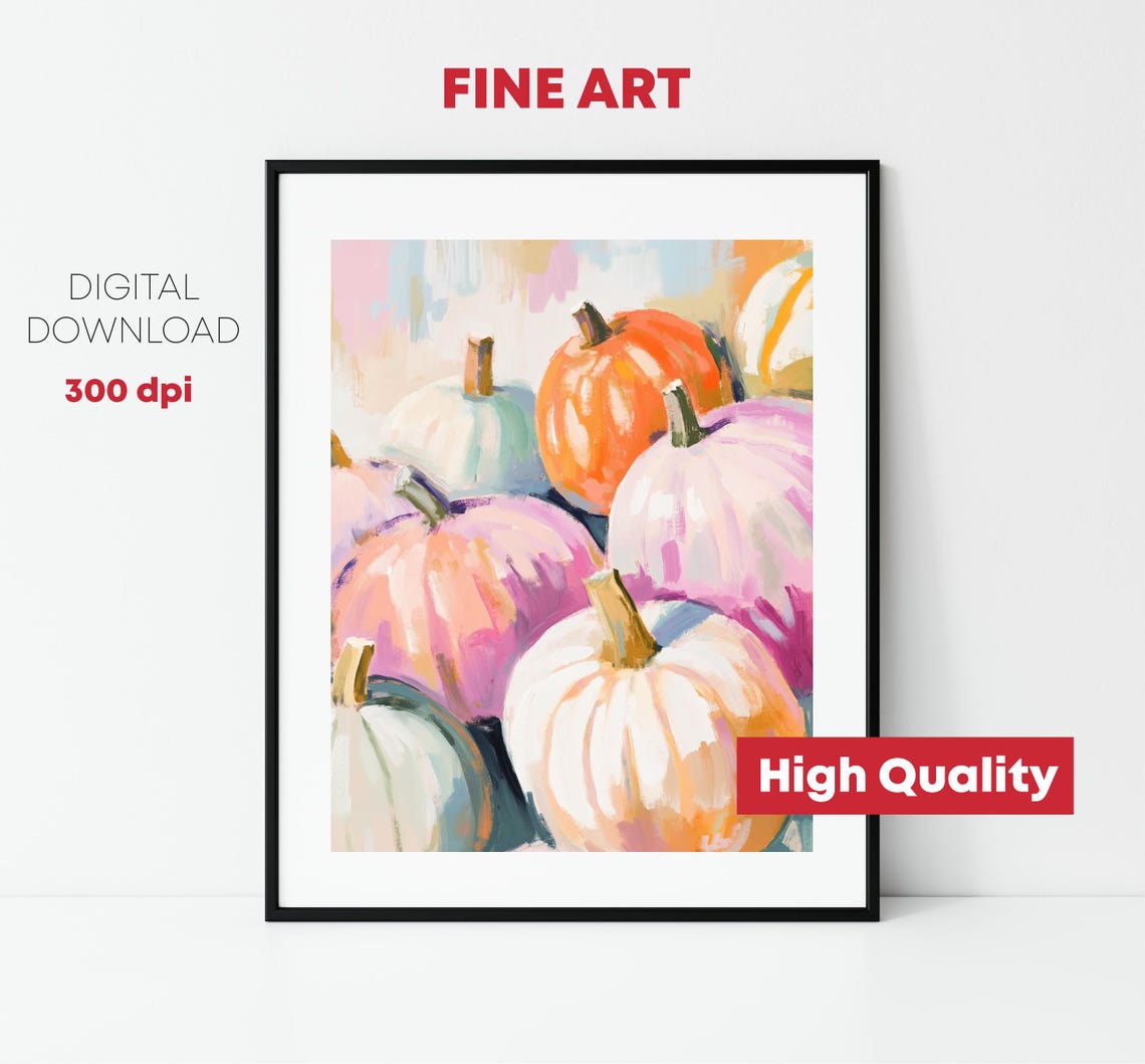 Pastel Pumpkins Pink Orange White Fall Harvest Seasonal Print - Image 2
