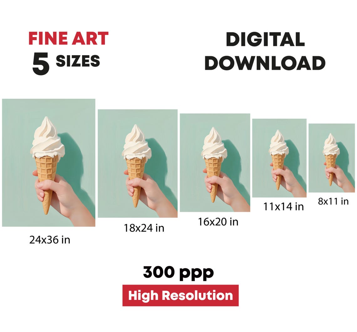 Vanilla Soft Serve Ice Cream Cone Hand Mint Background Art Print - Image 4