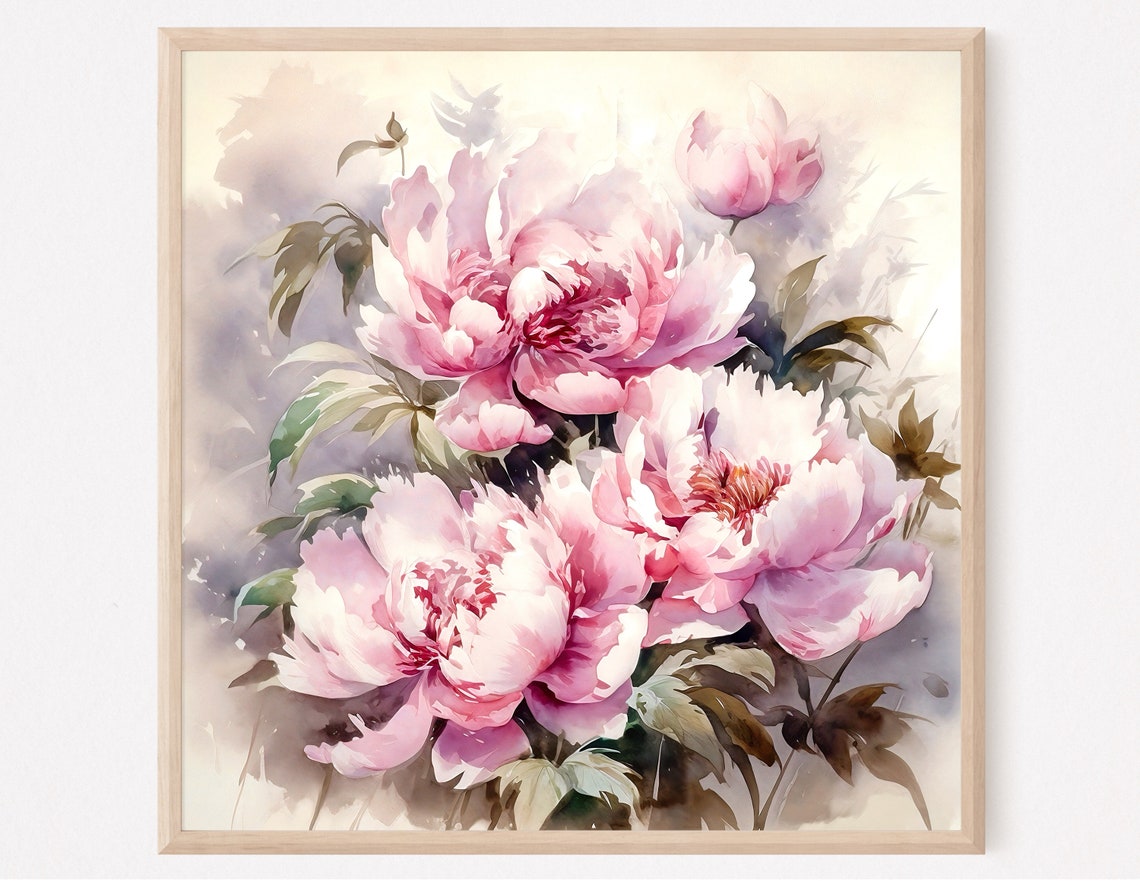 Blush Pink Peonies Watercolor Floral Botanical Romance Art Print