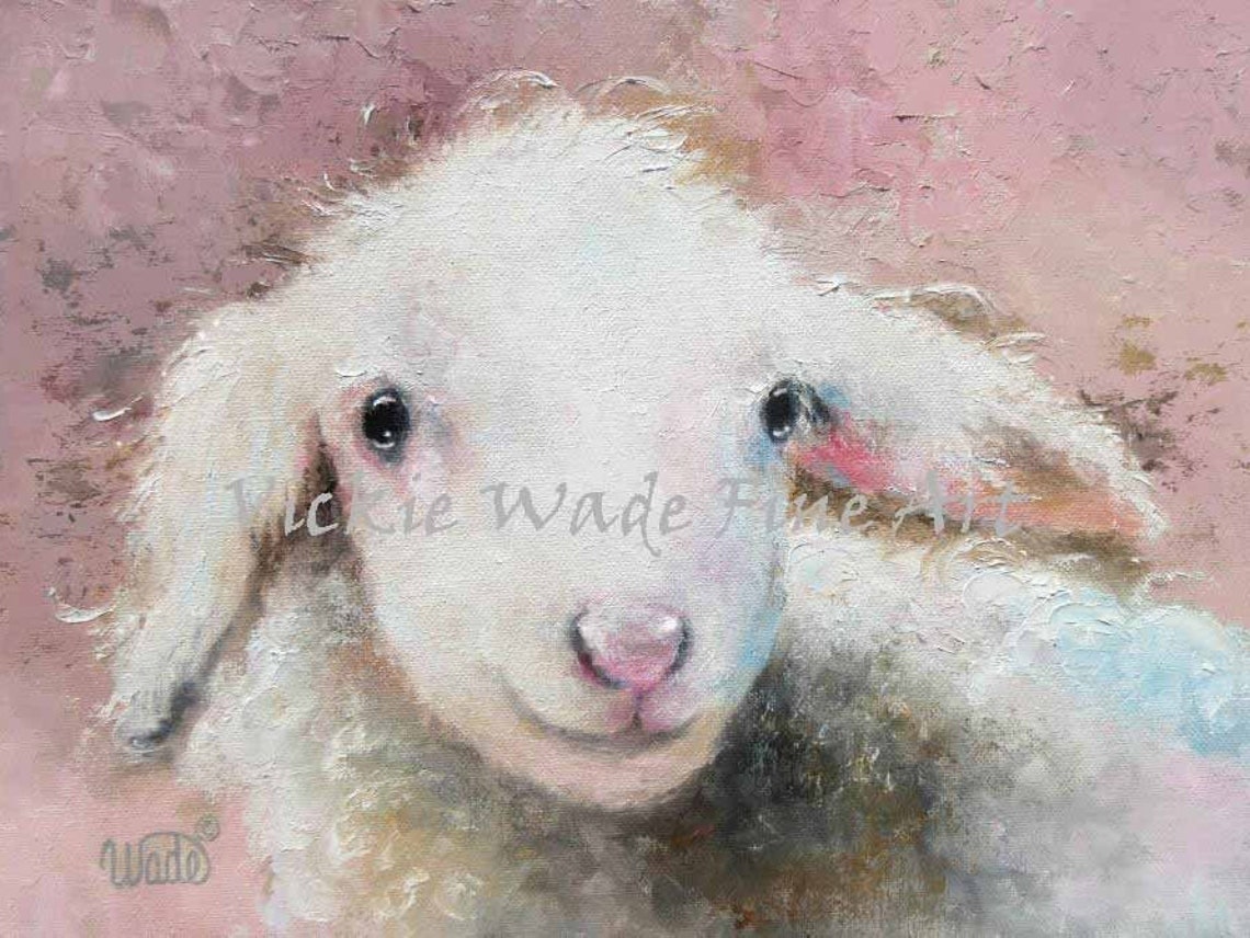 Baby Lamb Art Print Sheep Print Lamb Pink Nursery Lamb Print Baby Nursery Art Farm Animals Baby Wall Art Pink Girls Room Vickie Wade