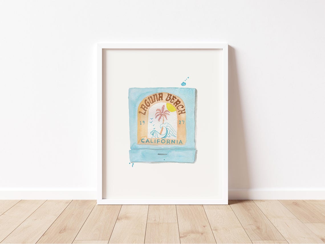 Laguna Beach California 1927 Watercolor Matchbox Surf Art Print - Image 2