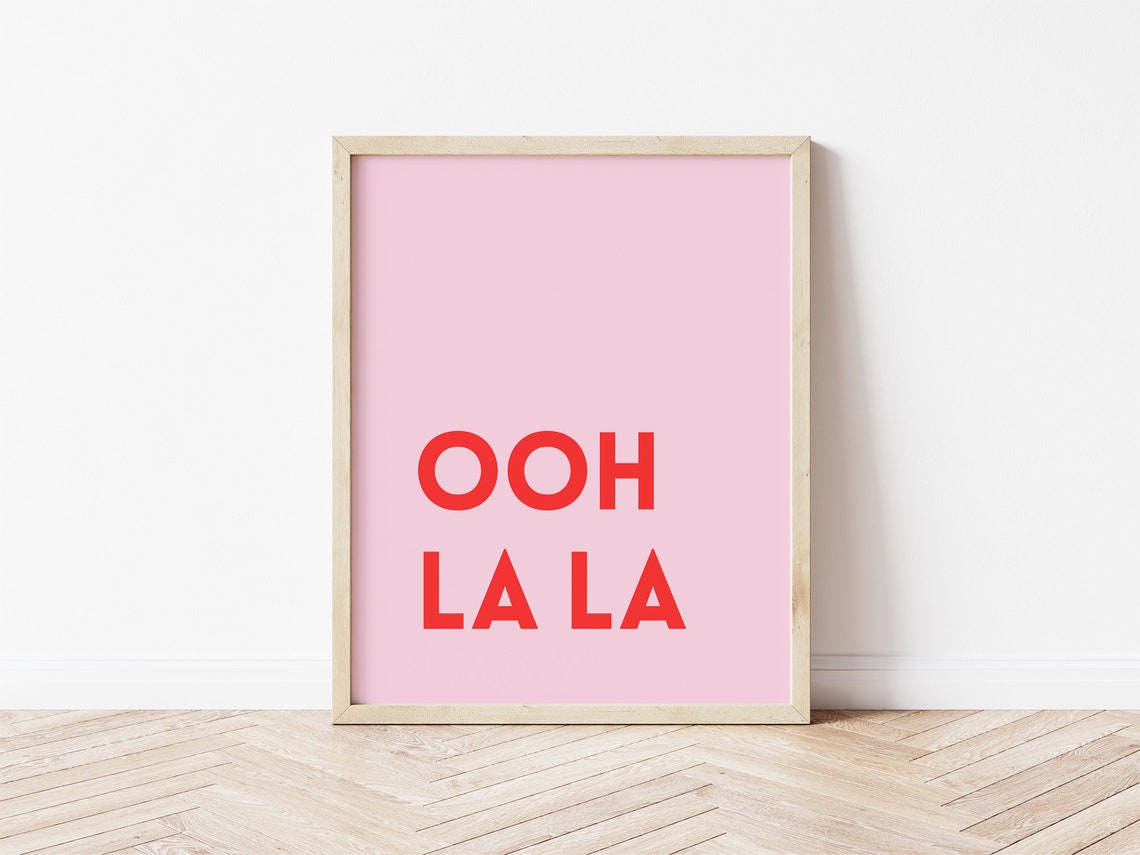Ooh La La French Quote Red Pink Fun Retro Typography Wall Art - Image 2