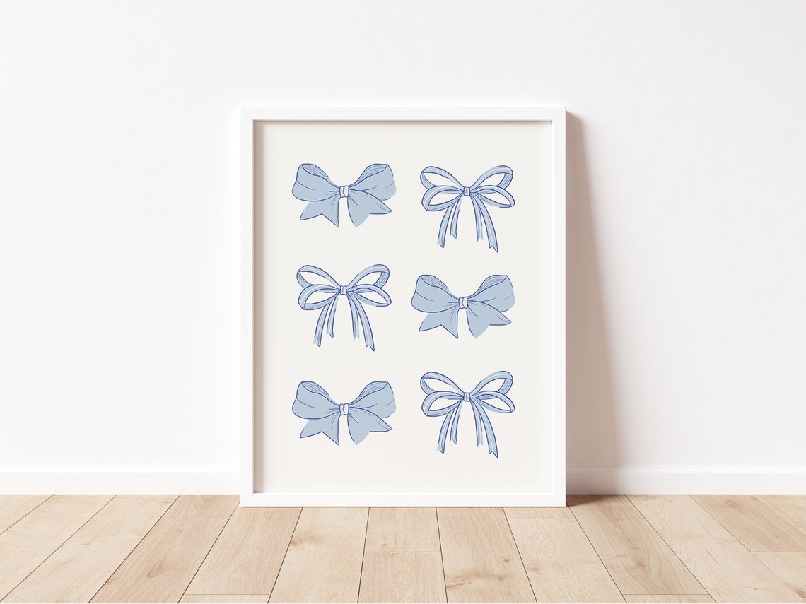 Six Cute Blue Bows Coquette Balletcore Girly Dorm Room Wall Art - Image 2