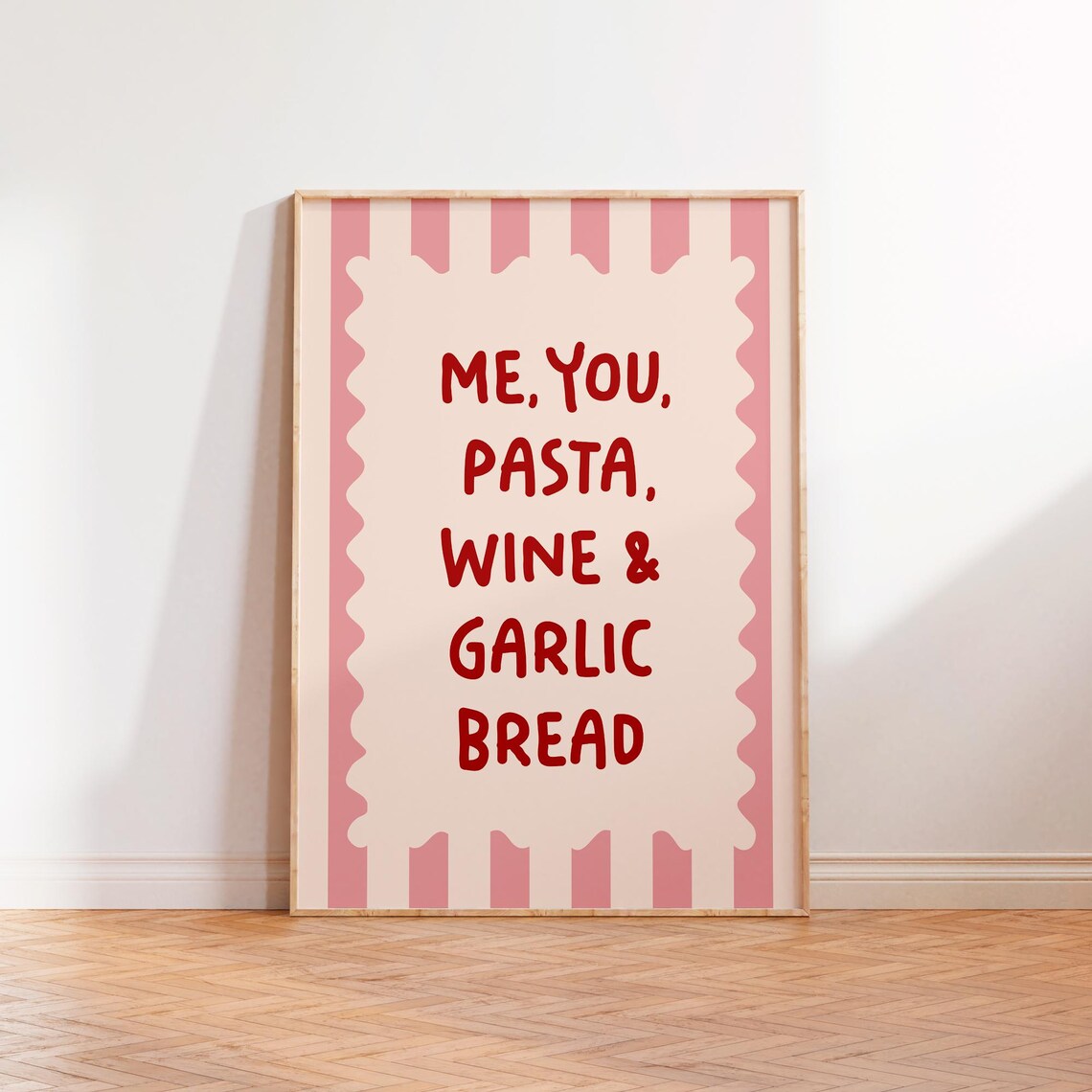 Me You Pasta Wine Garlic Bread Quote Art Print - Image 2