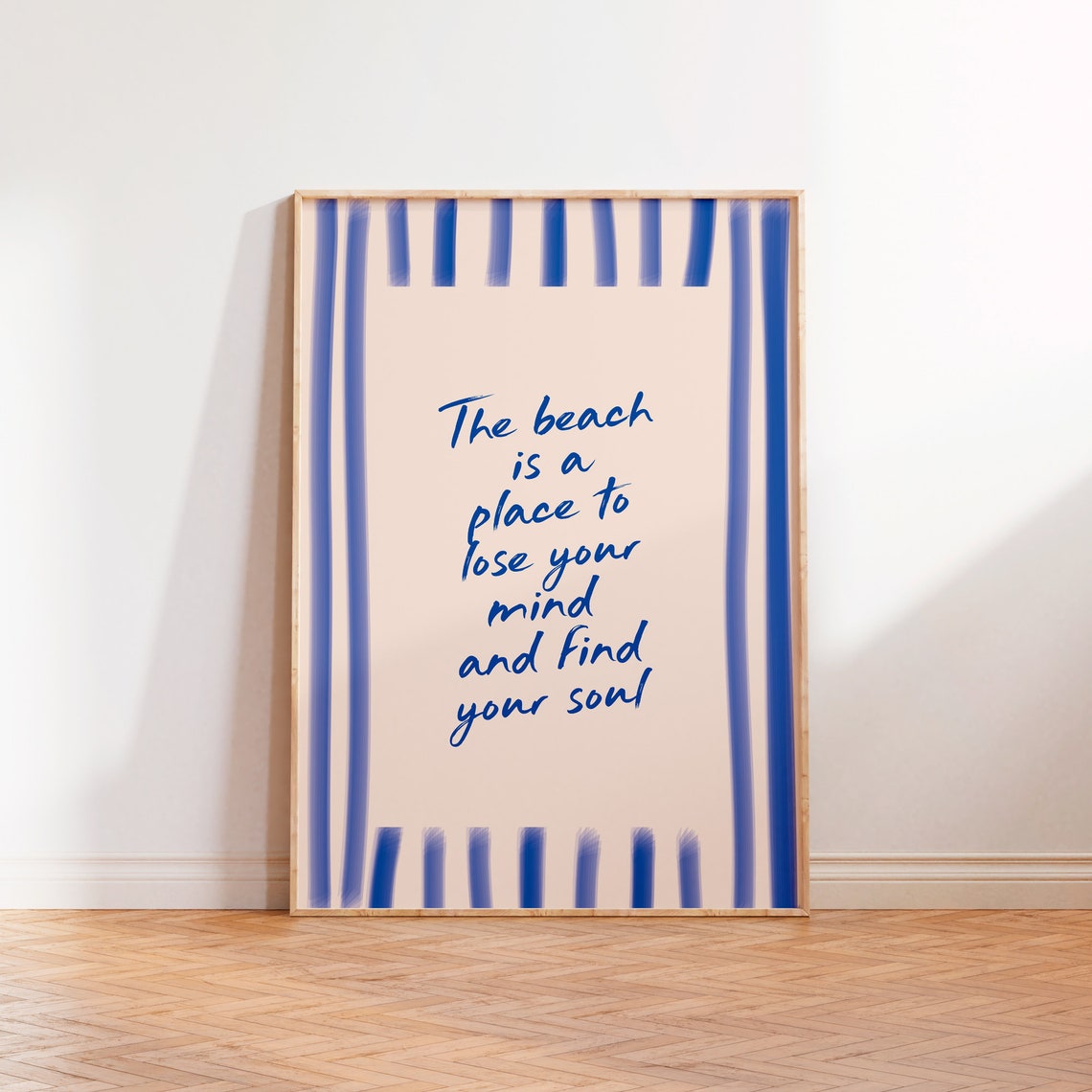 Oh I Do Like To Be Beside The Seaside Blue Striped Quote Poster Gift - Image 2