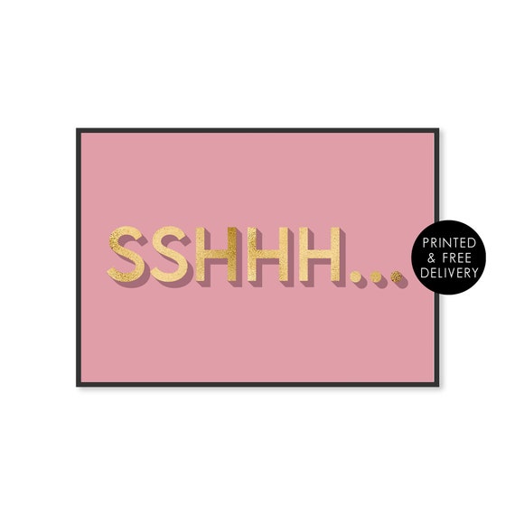 Sshhh Typography Print, Blush Pink Bedroom Decor
