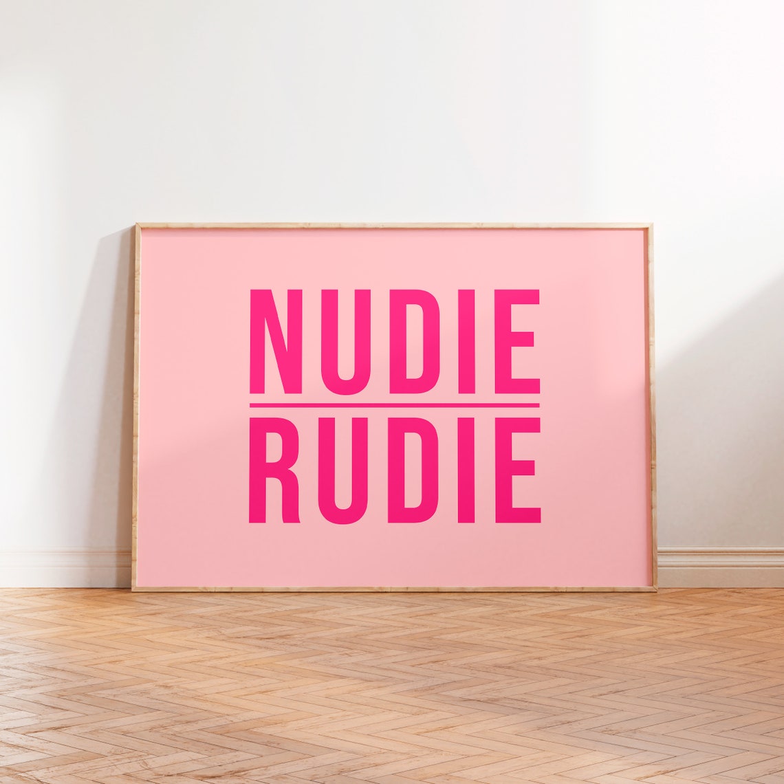 Nudie Rudie Typography Print Landscape Bathroom Prints Pink Funny Unframed A5 A4 A3 Gallery Wall Pink Saying Quote Wall Art Bedroom