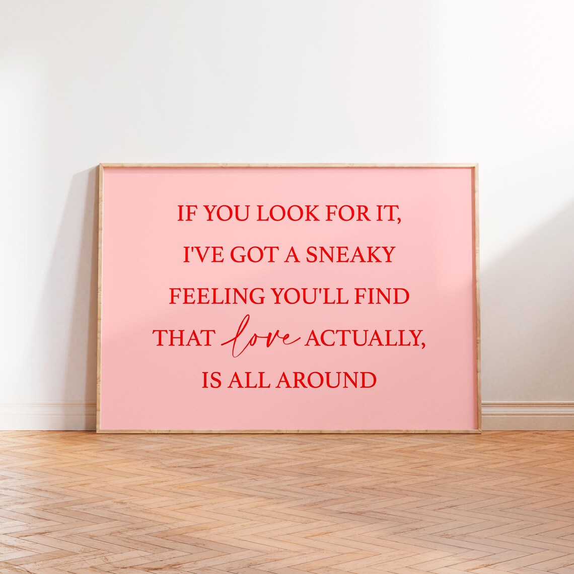 Love Actually Quote Poster Blue Serif On Blush Pink Landscape - Image 2