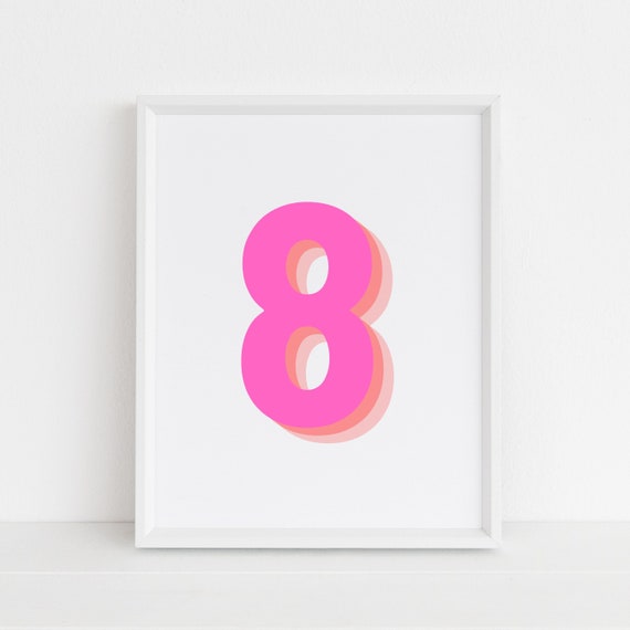 Retro 3D Number 8 Art Print, Monogram Birthday
