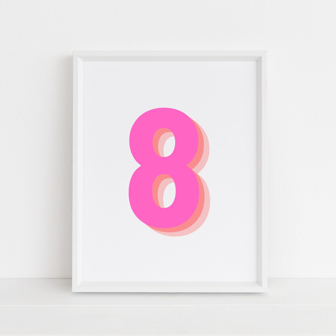 Retro 3D Number 8 Art Print, Monogram Birthday